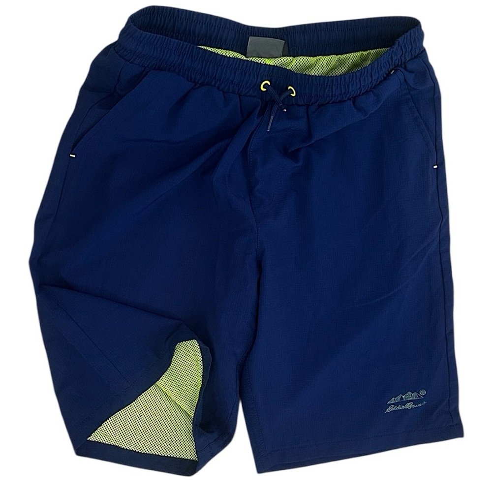 New Eddie Bauer Boys Hybrid Shorts Boys Size Large Navy Blue & Lime Green Shorts